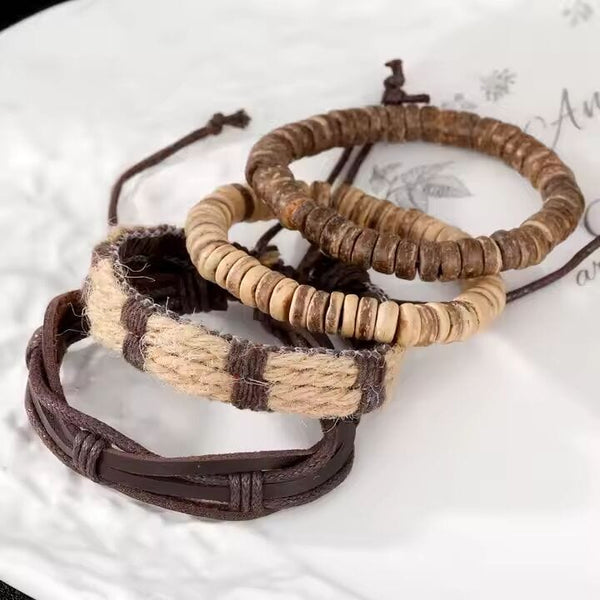 ROAMER’S BAND - 4 Pcs Genuine Braided Leather Bracelet Set for Men & Boys (8 inch)