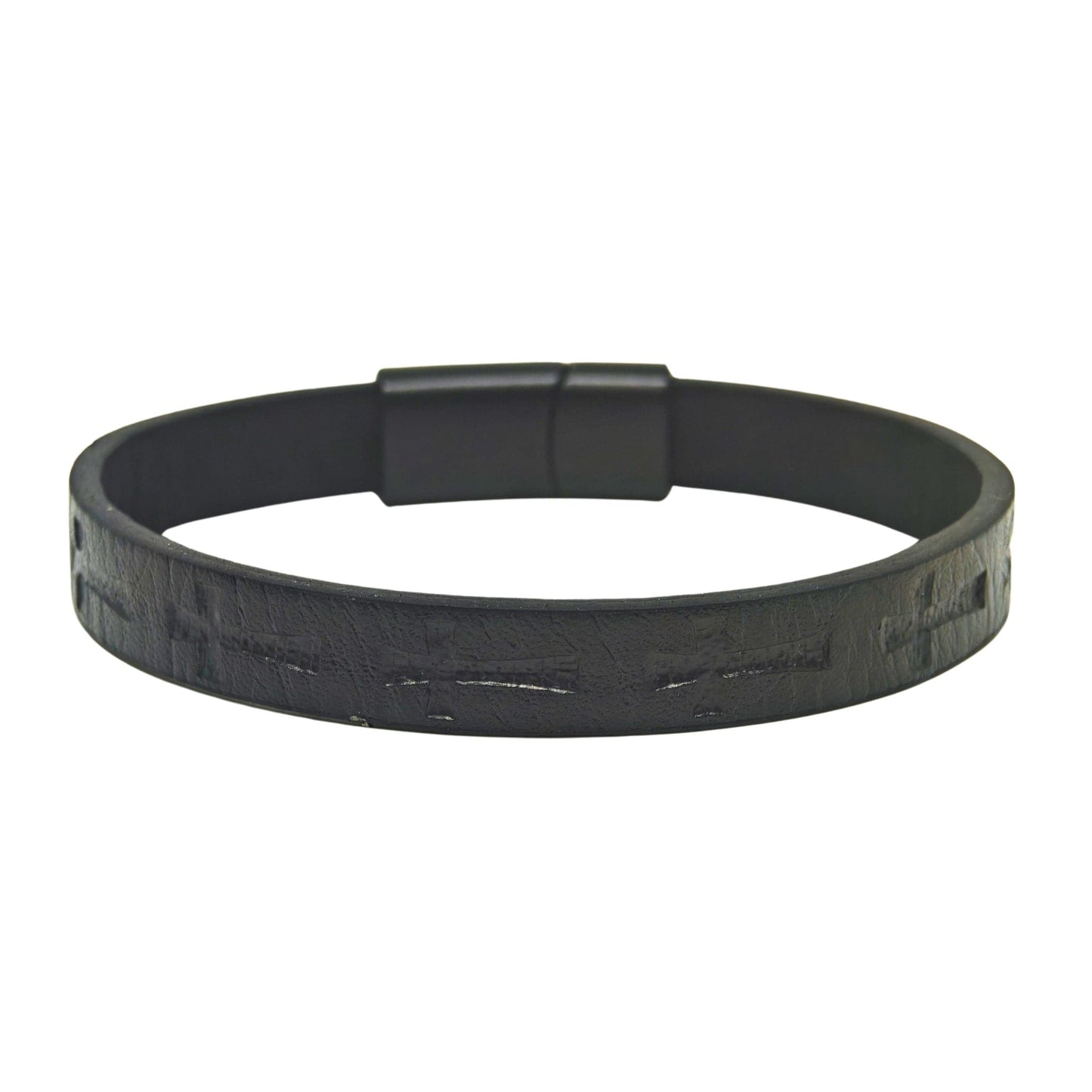 THE MEN THING Leather Bracelet ROGUE BLACK CROSS - 10mm Genuine Leather Bracelet with Stainless Steel Magnetic Buckle for Men & Boys (8.5 inch)