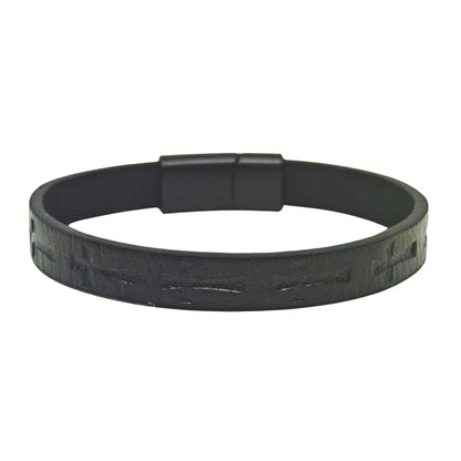 THE MEN THING Leather Bracelet ROGUE BLACK CROSS - 10mm Genuine Leather Bracelet with Stainless Steel Magnetic Buckle for Men & Boys (8.5 inch)