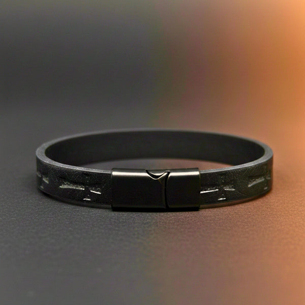 ROGUE BLACK CROSS - 10mm Genuine Leather Bracelet with Stainless Steel Magnetic Buckle for Men & Boys (8.5 inch)
