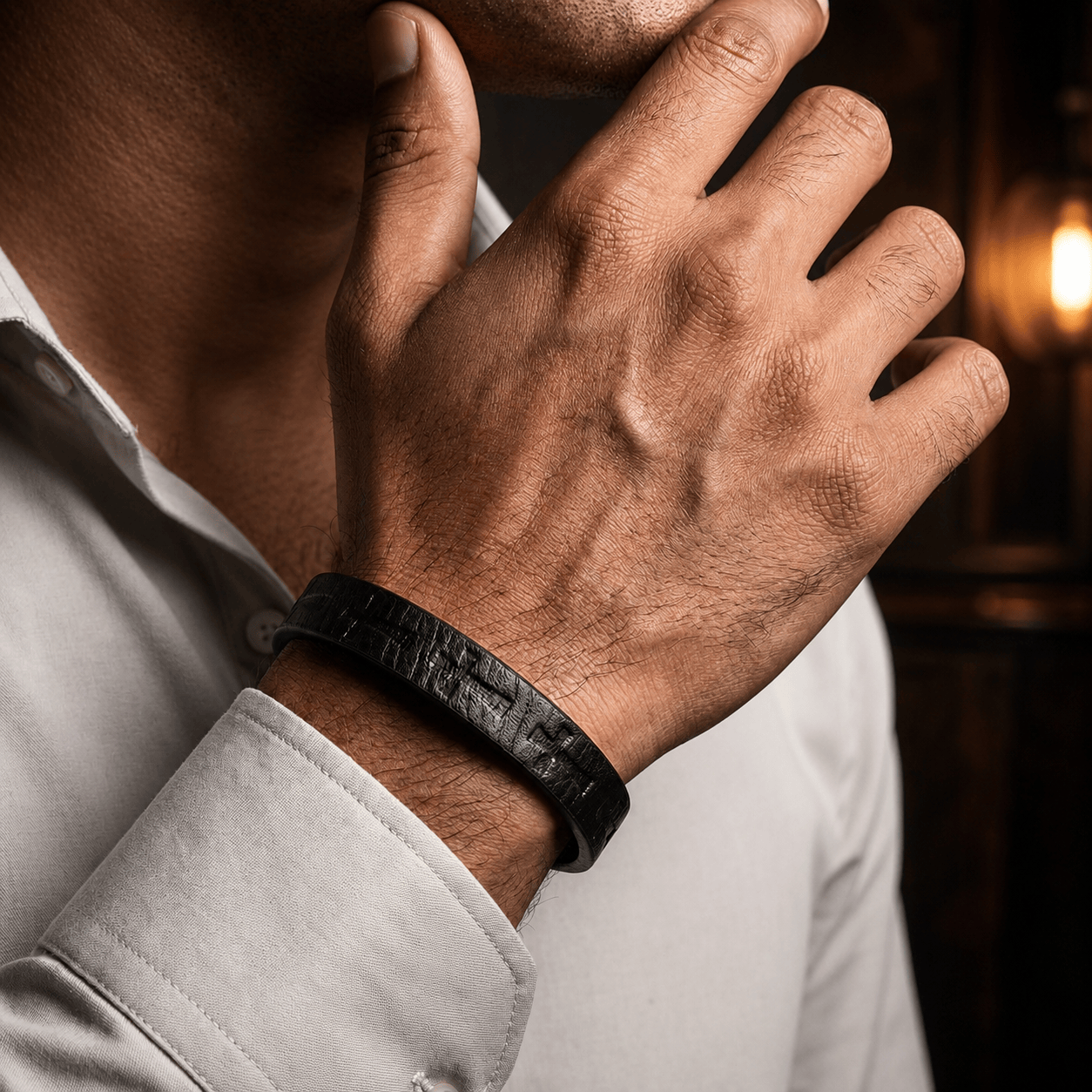 THE MEN THING Leather Bracelet ROGUE BLACK CROSS - 10mm Genuine Leather Bracelet with Stainless Steel Magnetic Buckle for Men & Boys (8.5 inch)