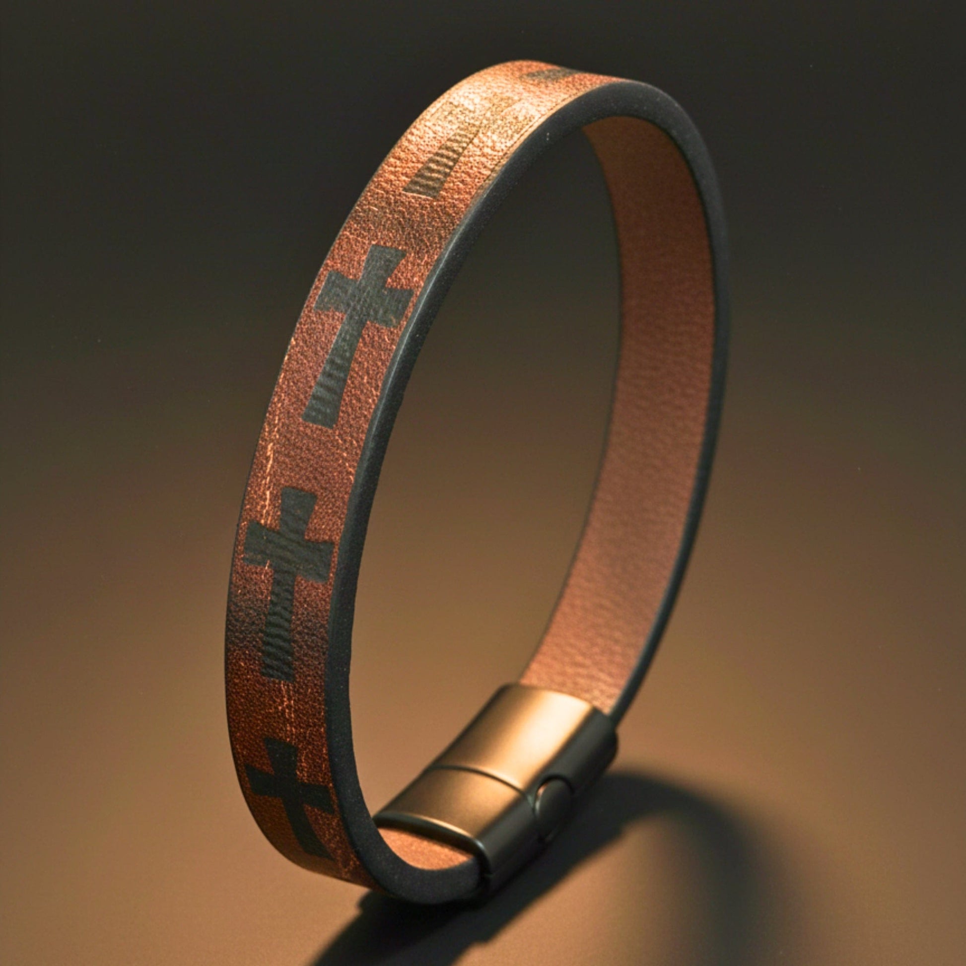 THE MEN THING Leather Bracelet ROGUE DARK BROWN CROSS - 10mm Genuine Leather Bracelet with Stainless Steel Magnetic Buckle for Men & Boys (8.5 inch)