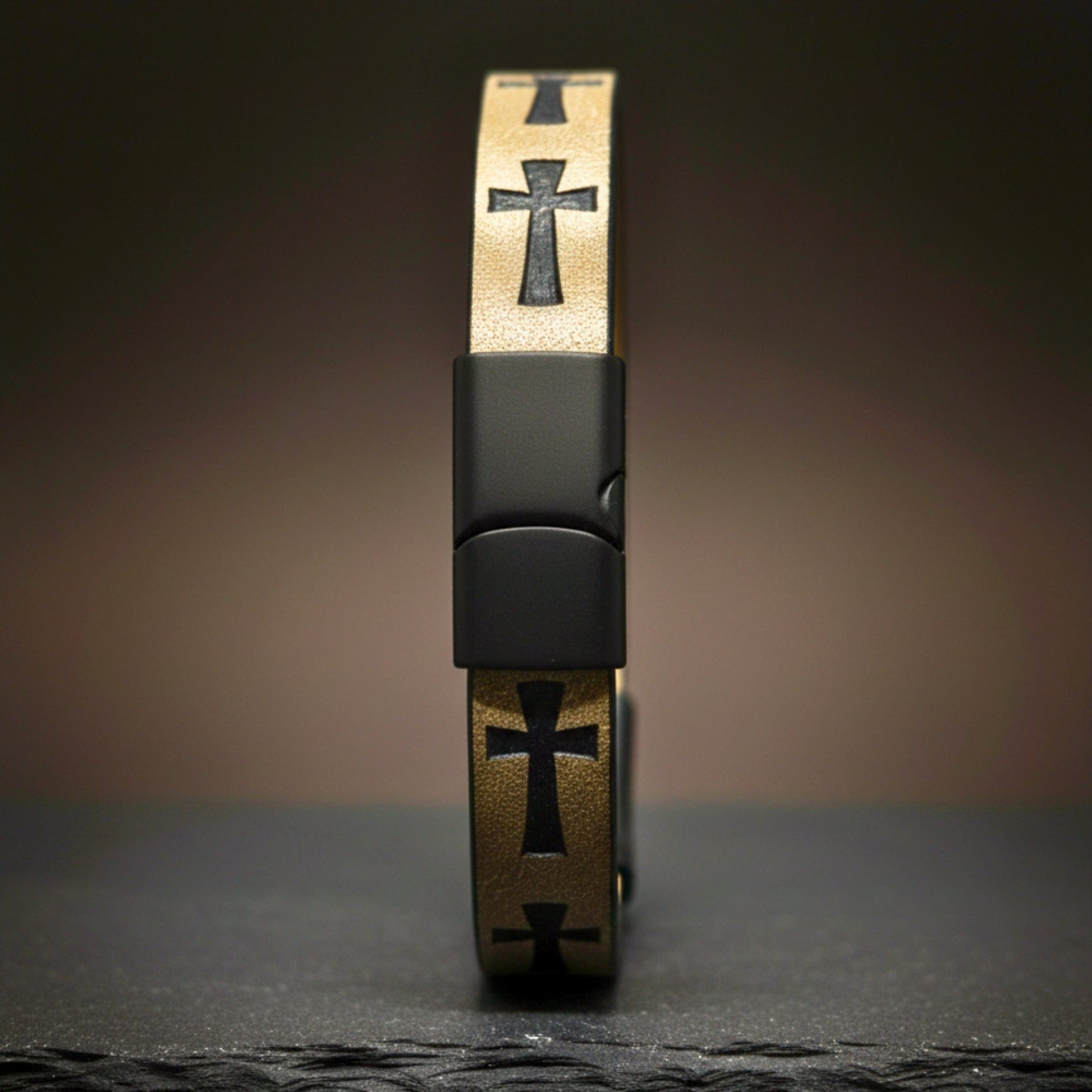 THE MEN THING Leather Bracelet ROGUE DESERT TAUPE CROSS - 10mm Genuine Leather Bracelet with Stainless Steel Magnetic Buckle for Men & Boys (8.5 inch)