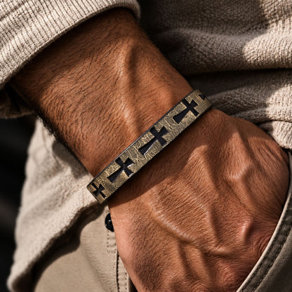 THE MEN THING Leather Bracelet ROGUE GREY CROSS - 10mm Genuine Leather Bracelet with Stainless Steel Magnetic Buckle for Men & Boys (8.5 inch)