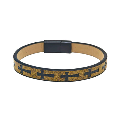THE MEN THING Leather Bracelet ROGUE MUSTARD YELLOW CROSS - 10mm Genuine Leather Bracelet with Stainless Steel Magnetic Buckle for Men & Boys (8.5 inch)
