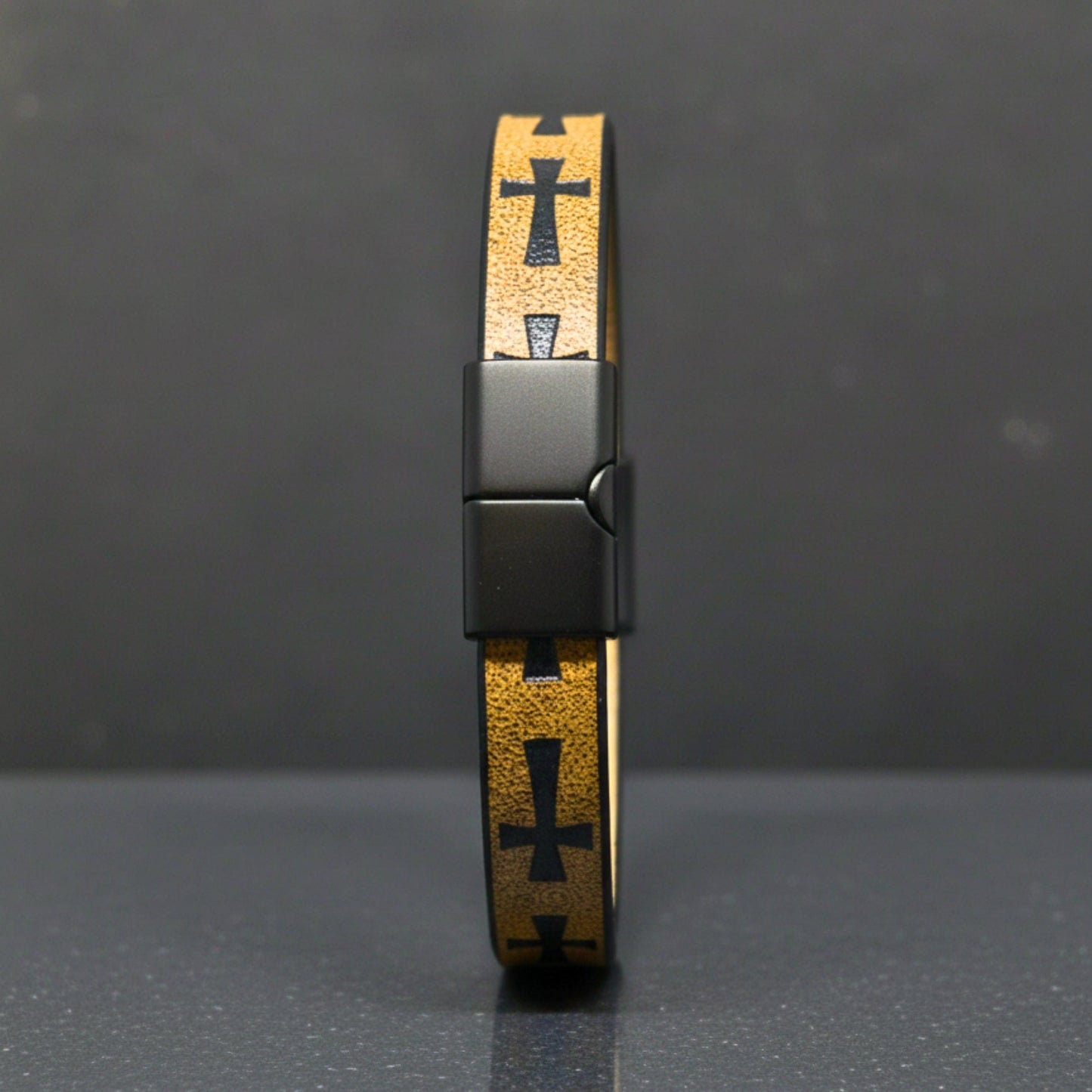 THE MEN THING Leather Bracelet ROGUE MUSTARD YELLOW CROSS - 10mm Genuine Leather Bracelet with Stainless Steel Magnetic Buckle for Men & Boys (8.5 inch)