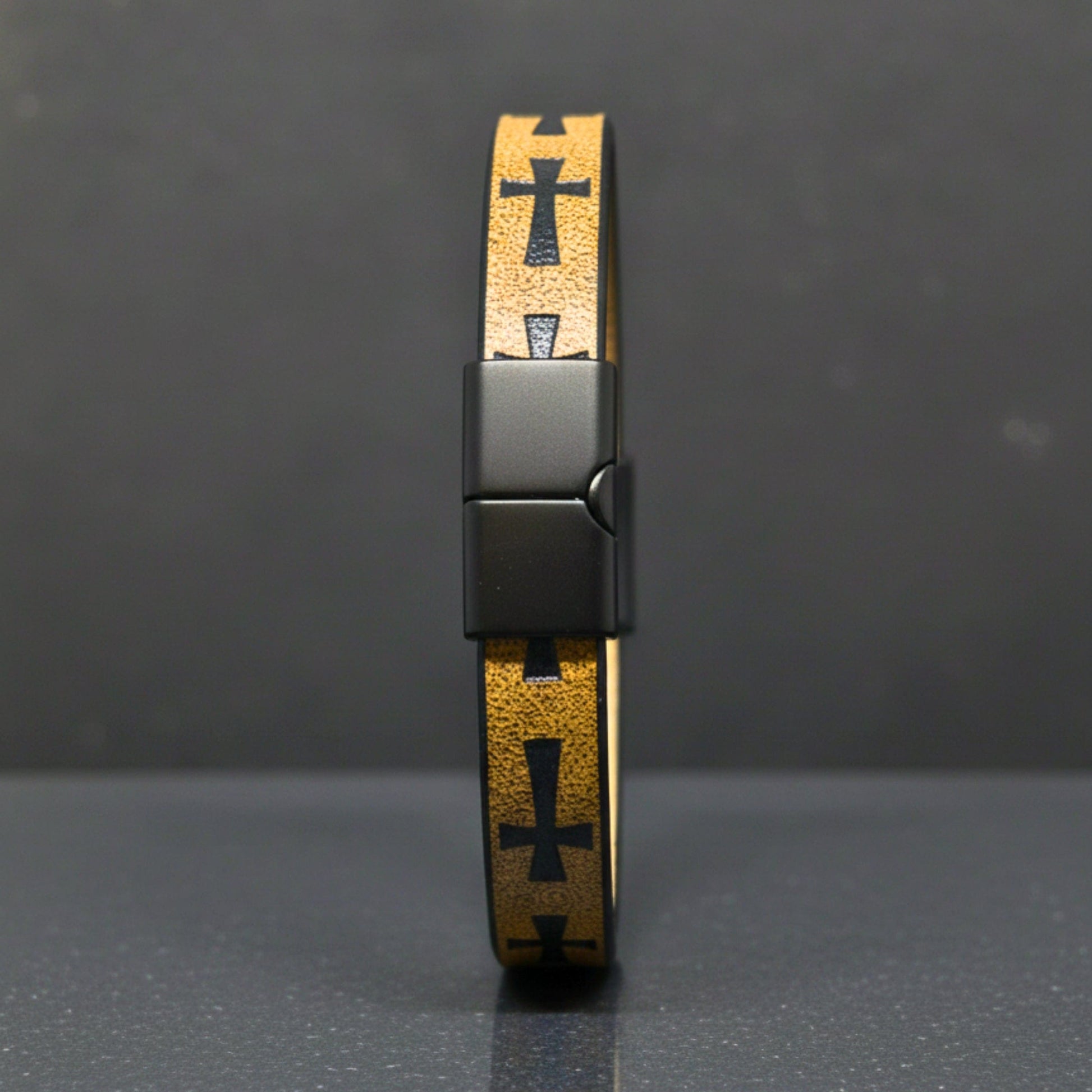 THE MEN THING Leather Bracelet ROGUE MUSTARD YELLOW CROSS - 10mm Genuine Leather Bracelet with Stainless Steel Magnetic Buckle for Men & Boys (8.5 inch)