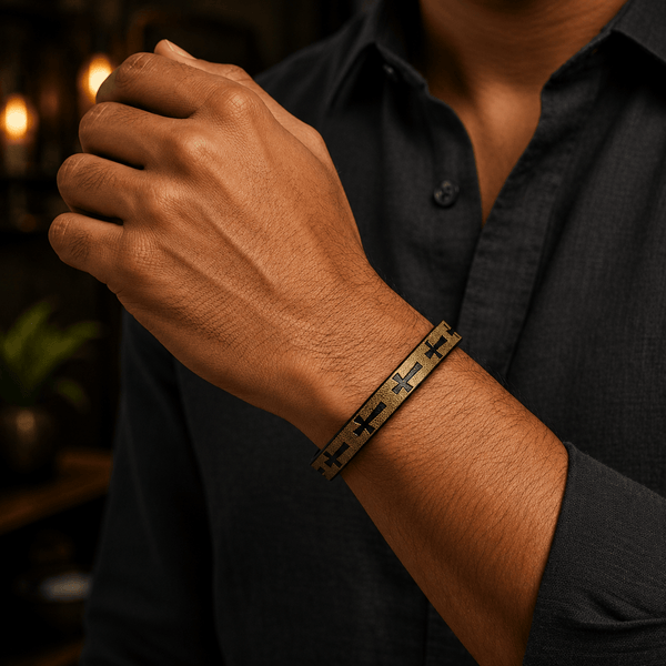 ROGUE MUSTARD YELLOW CROSS - 10mm Genuine Leather Bracelet with Stainless Steel Magnetic Buckle for Men & Boys (8.5 inch)