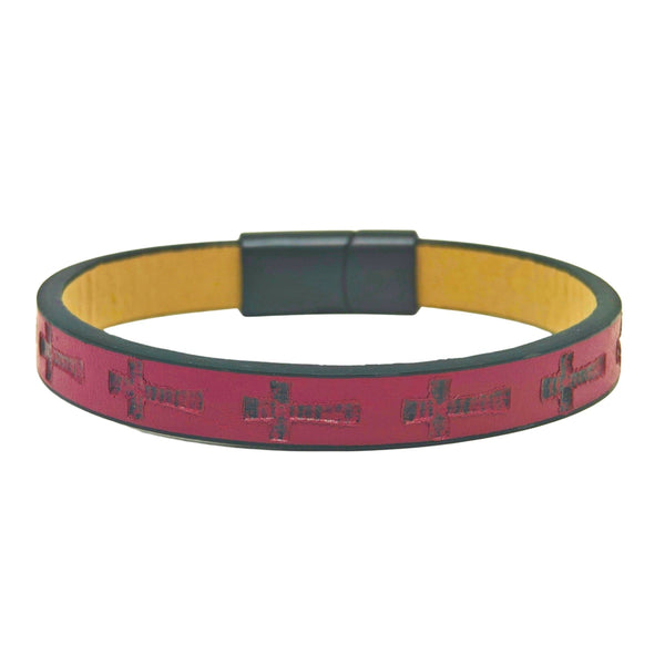 ROGUE RED CROSS - 10mm Genuine Leather Bracelet with Stainless Steel Magnetic Buckle for Men & Boys (8.5 inch)