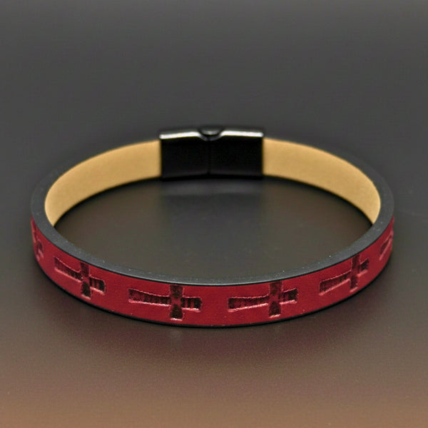 ROGUE RED CROSS - 10mm Genuine Leather Bracelet with Stainless Steel Magnetic Buckle for Men & Boys (8.5 inch)