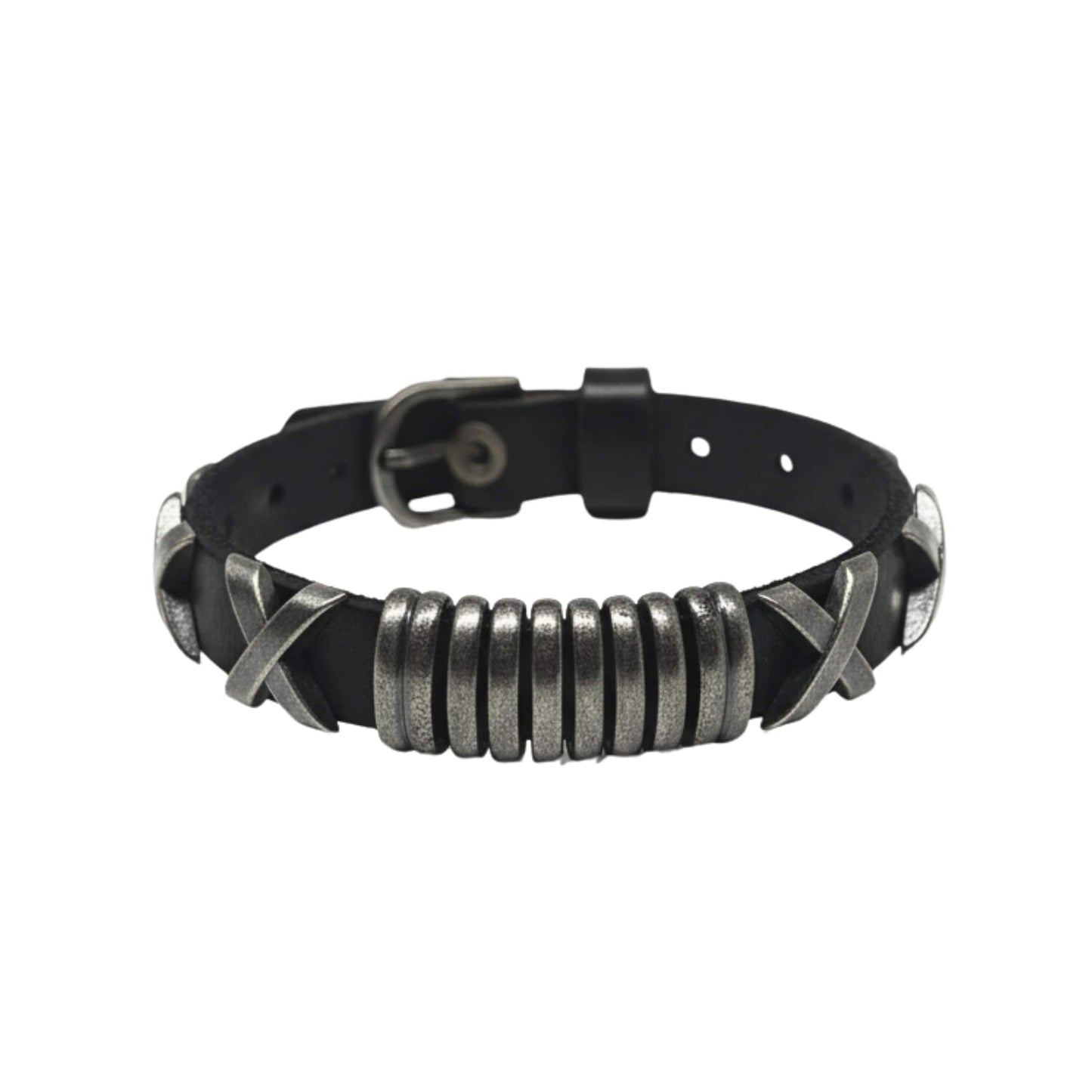 THE MEN THING Leather Bracelet ROGUE X - 10mm Black Genuine Leather Adjustable Bracelet for Men & Boys (9.8 inch)