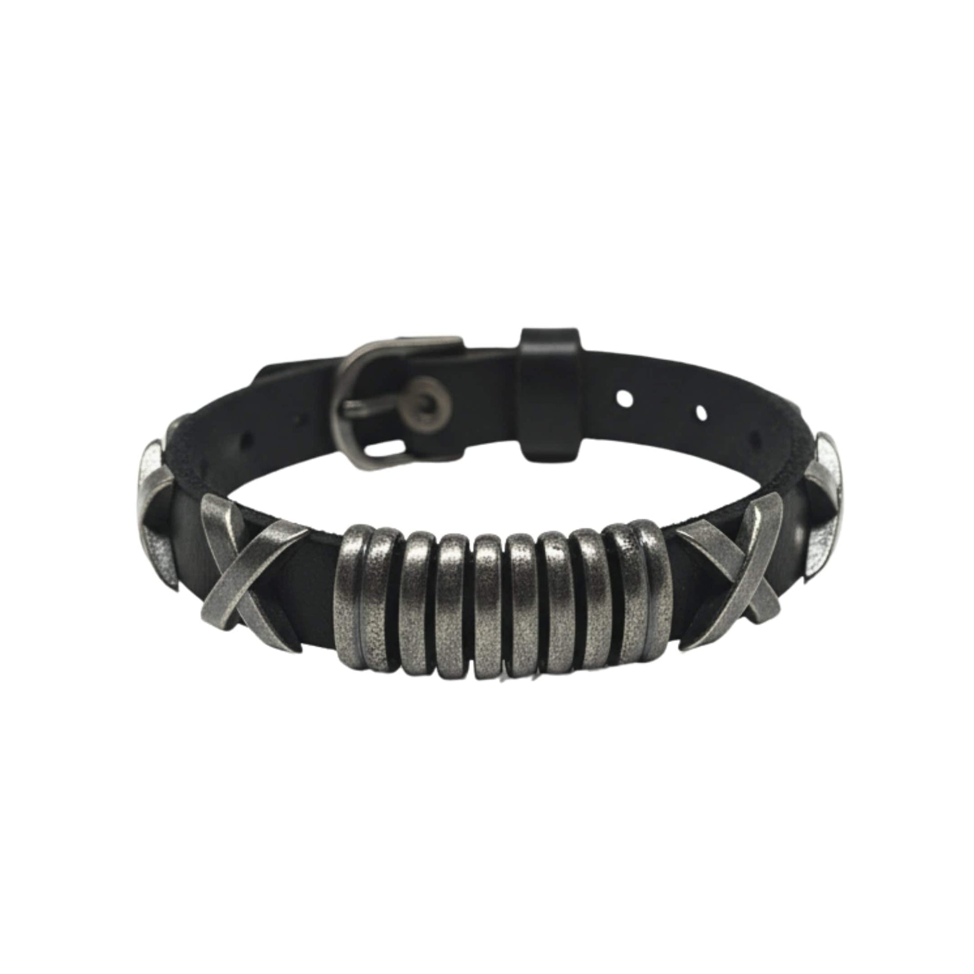 THE MEN THING Leather Bracelet ROGUE X - 10mm Black Genuine Leather Adjustable Bracelet for Men & Boys (9.8 inch)