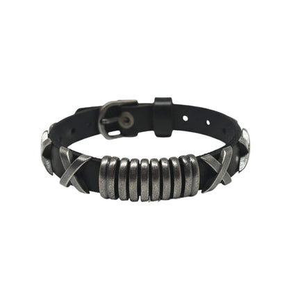 THE MEN THING Leather Bracelet ROGUE X - 10mm Black Genuine Leather Adjustable Bracelet for Men & Boys (9.8 inch)