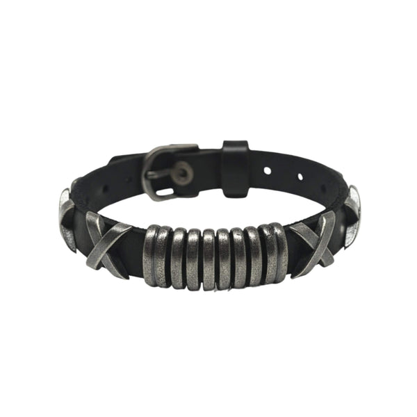 ROGUE X - 10mm Black Genuine Leather Adjustable Bracelet for Men & Boys (9.8 inch)