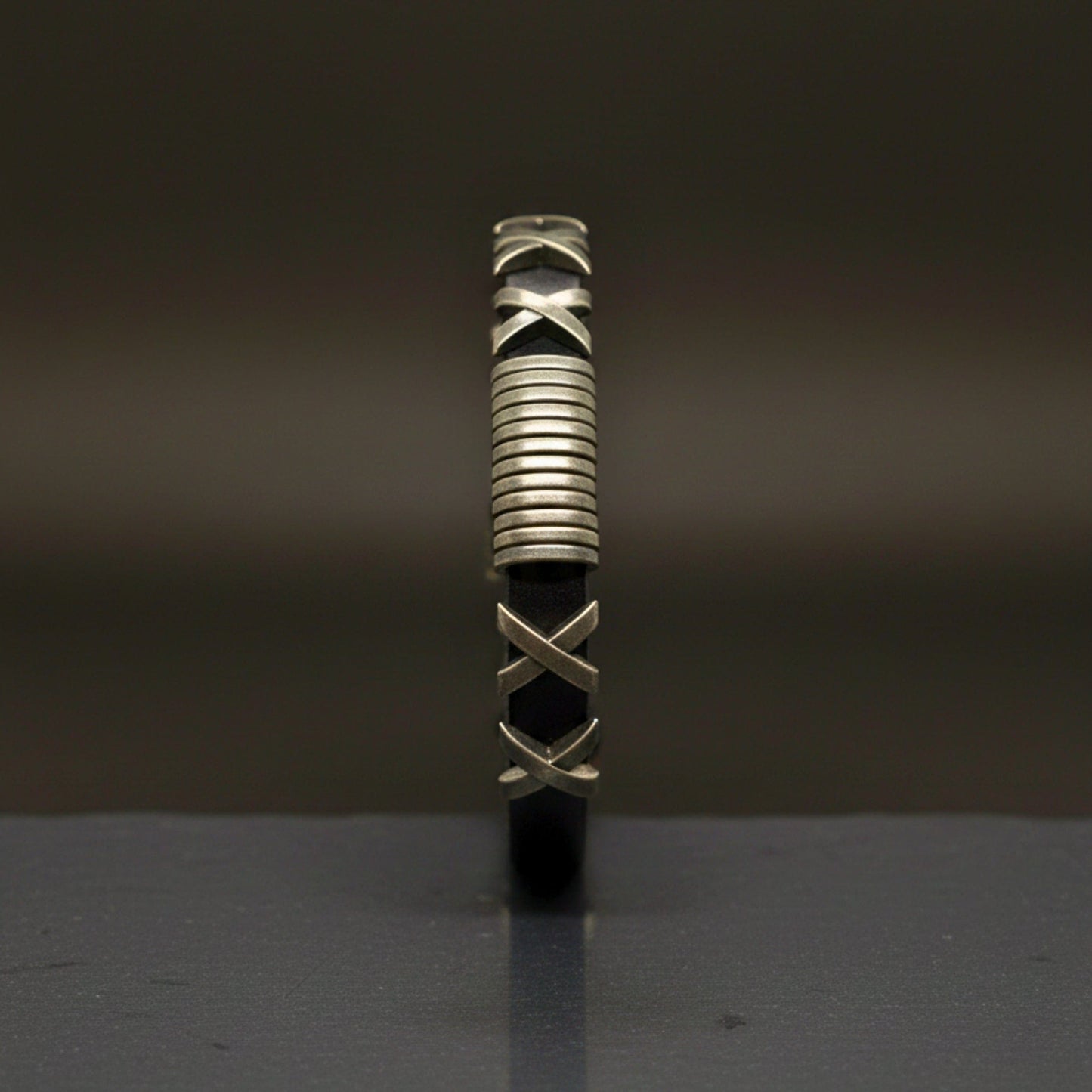 THE MEN THING Leather Bracelet ROGUE X - 10mm Black Genuine Leather Adjustable Bracelet for Men & Boys (9.8 inch)