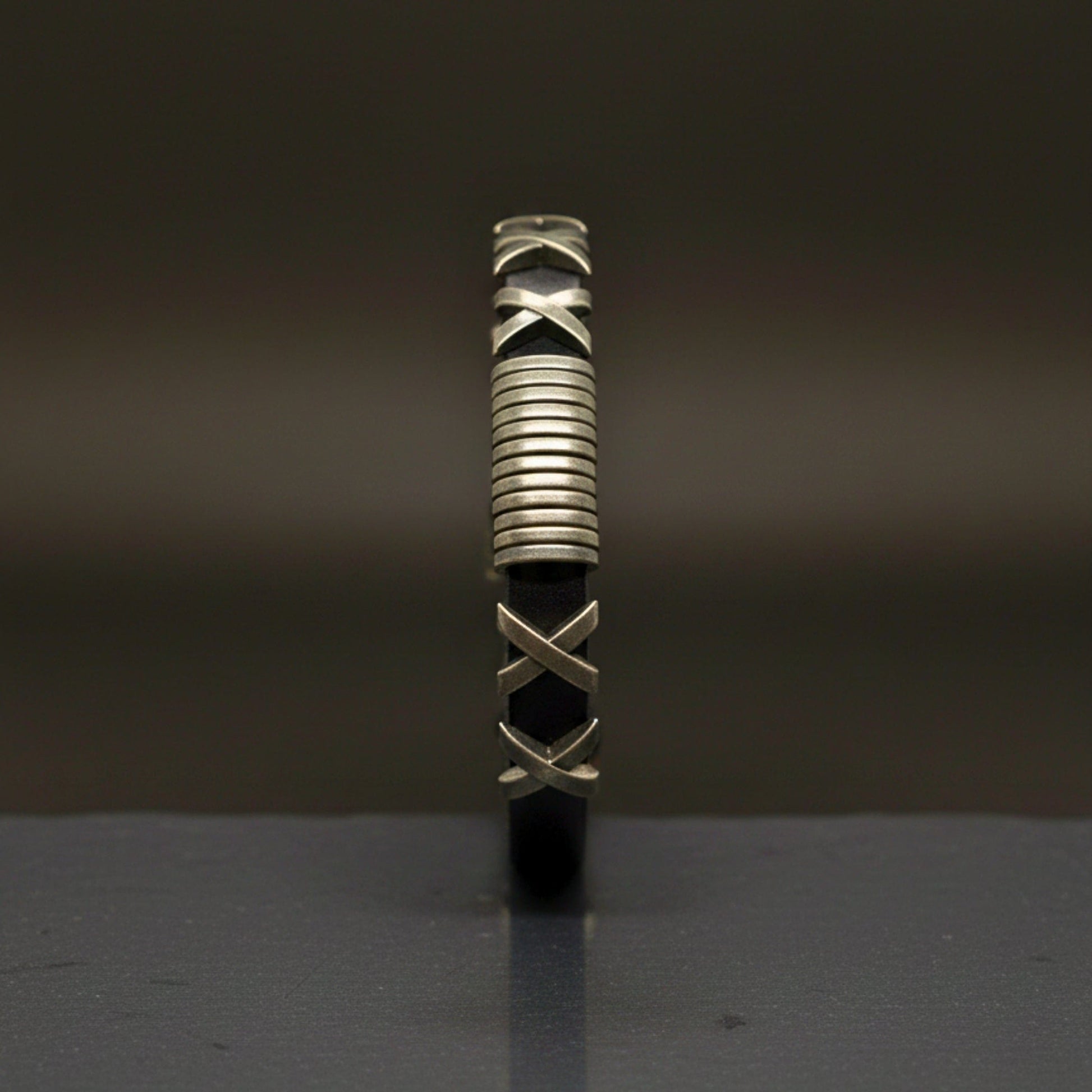 THE MEN THING Leather Bracelet ROGUE X - 10mm Black Genuine Leather Adjustable Bracelet for Men & Boys (9.8 inch)