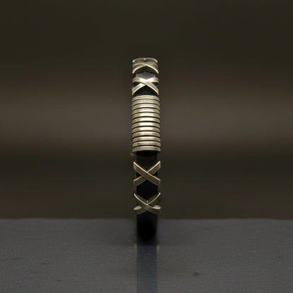 THE MEN THING Leather Bracelet ROGUE X - 10mm Black Genuine Leather Adjustable Bracelet for Men & Boys (9.8 inch)