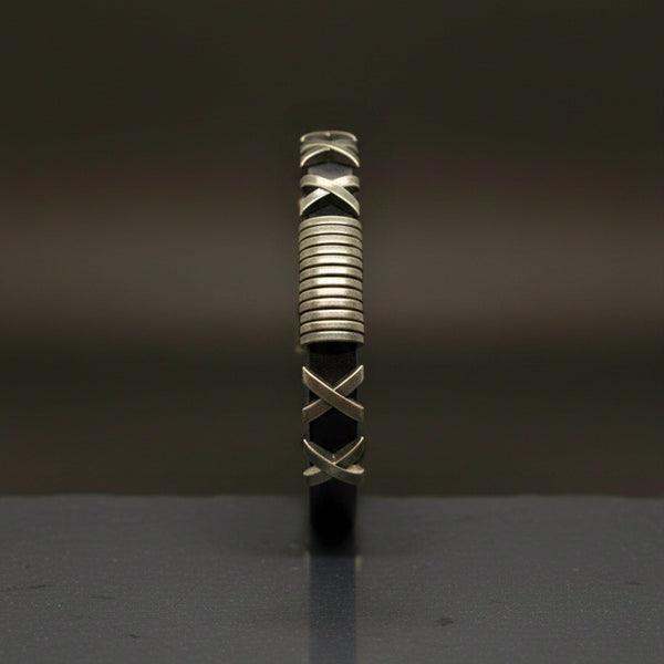 ROGUE X - 10mm Black Genuine Leather Adjustable Bracelet for Men & Boys (9.8 inch)