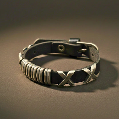 THE MEN THING Leather Bracelet ROGUE X - 10mm Black Genuine Leather Adjustable Bracelet for Men & Boys (9.8 inch)