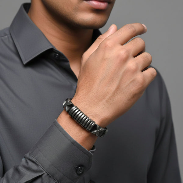 ROGUE X - 10mm Black Genuine Leather Adjustable Bracelet for Men & Boys (9.8 inch)