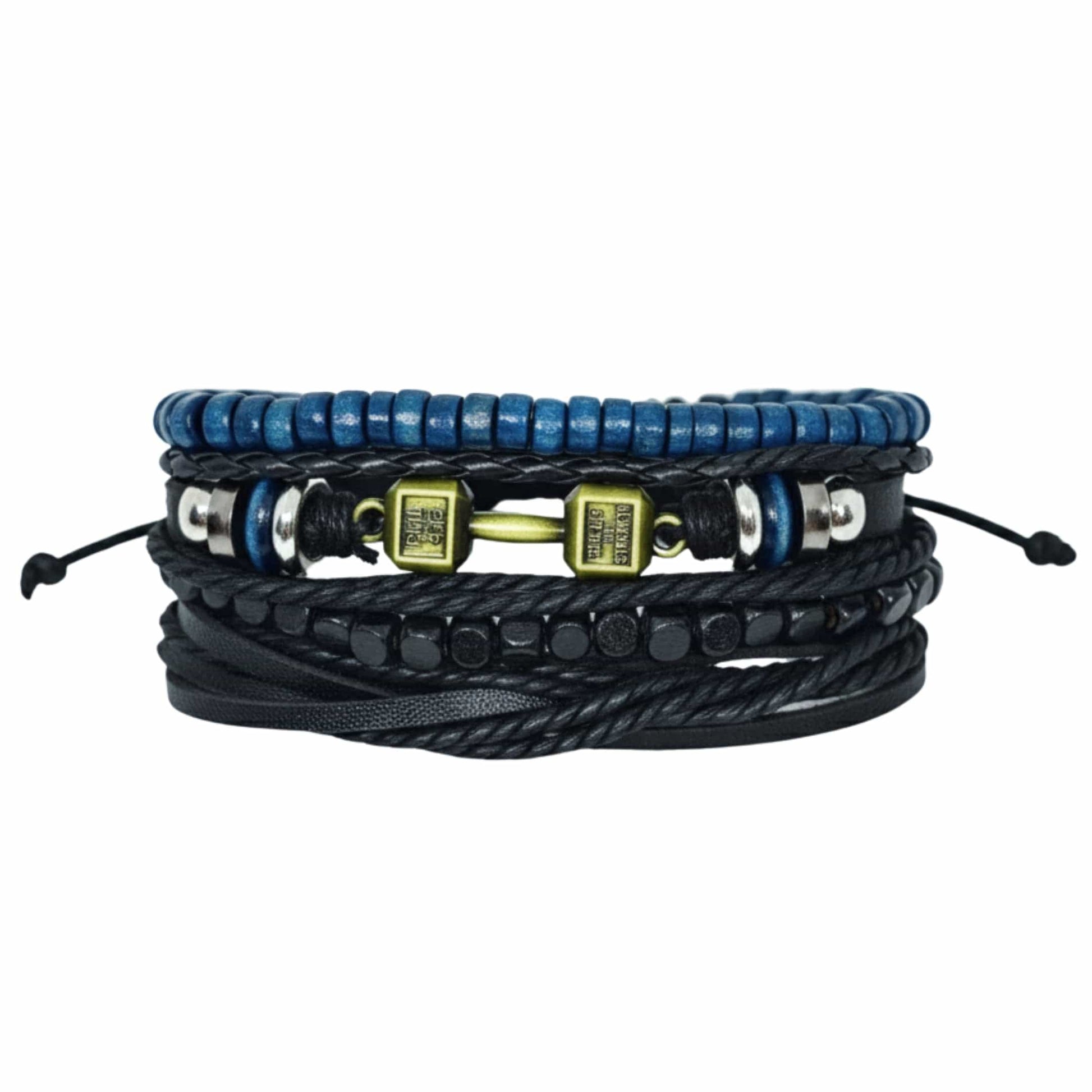 THE MEN THING Leather Bracelet ROGUEFIT - 4 Pcs Genuine Leather Adjustable Bracelet Set for Men & Boys (8 inch)