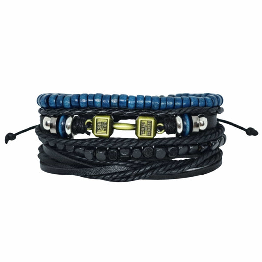 THE MEN THING Leather Bracelet ROGUEFIT - 4 Pcs Genuine Leather Adjustable Bracelet Set for Men & Boys (8 inch)