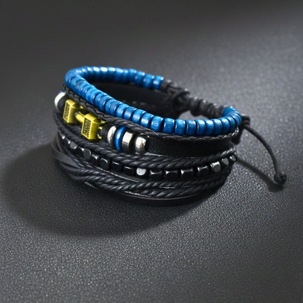 ROGUEFIT - 4 Pcs Genuine Leather Adjustable Bracelet Set for Men & Boys (8 inch)