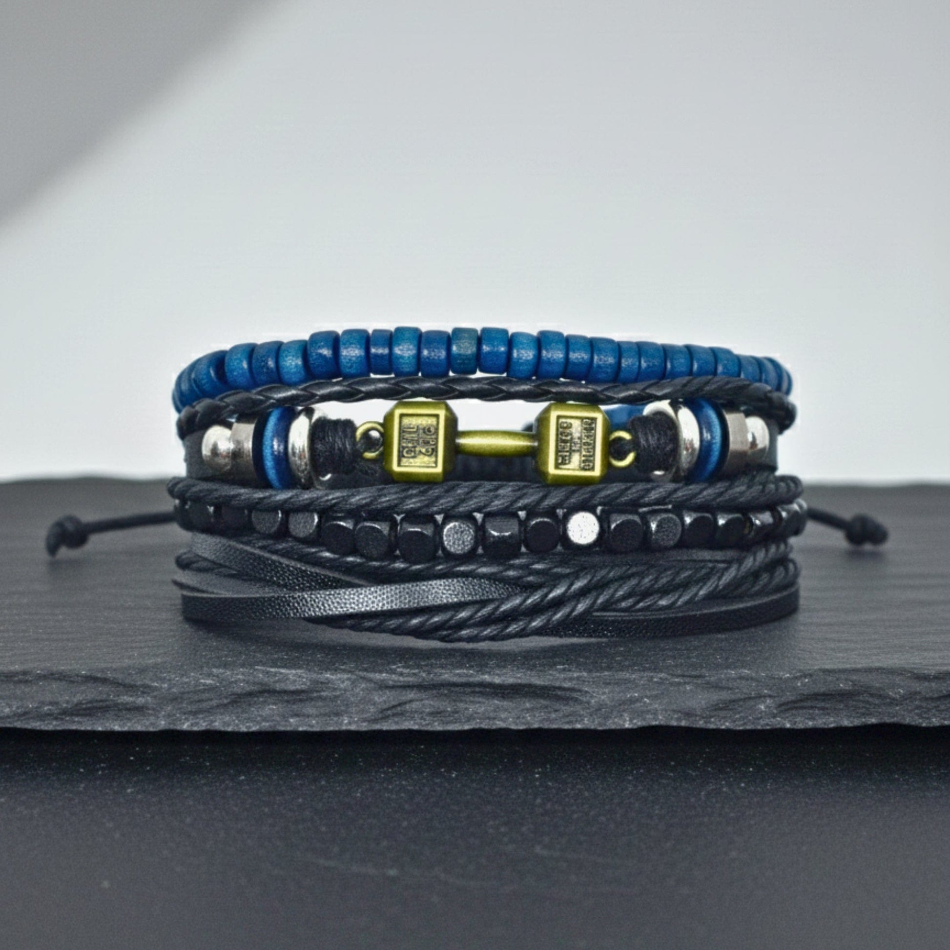 THE MEN THING Leather Bracelet ROGUEFIT - 4 Pcs Genuine Leather Adjustable Bracelet Set for Men & Boys (8 inch)