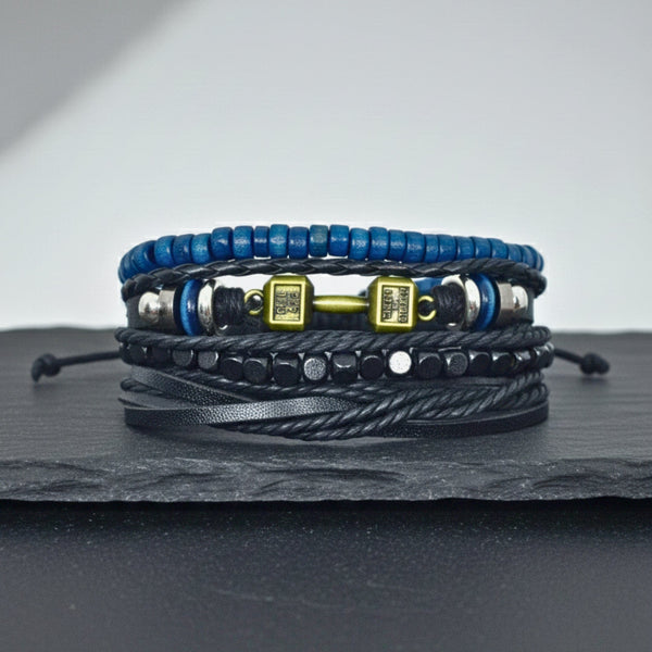 ROGUEFIT - 4 Pcs Genuine Leather Adjustable Bracelet Set for Men & Boys (8 inch)