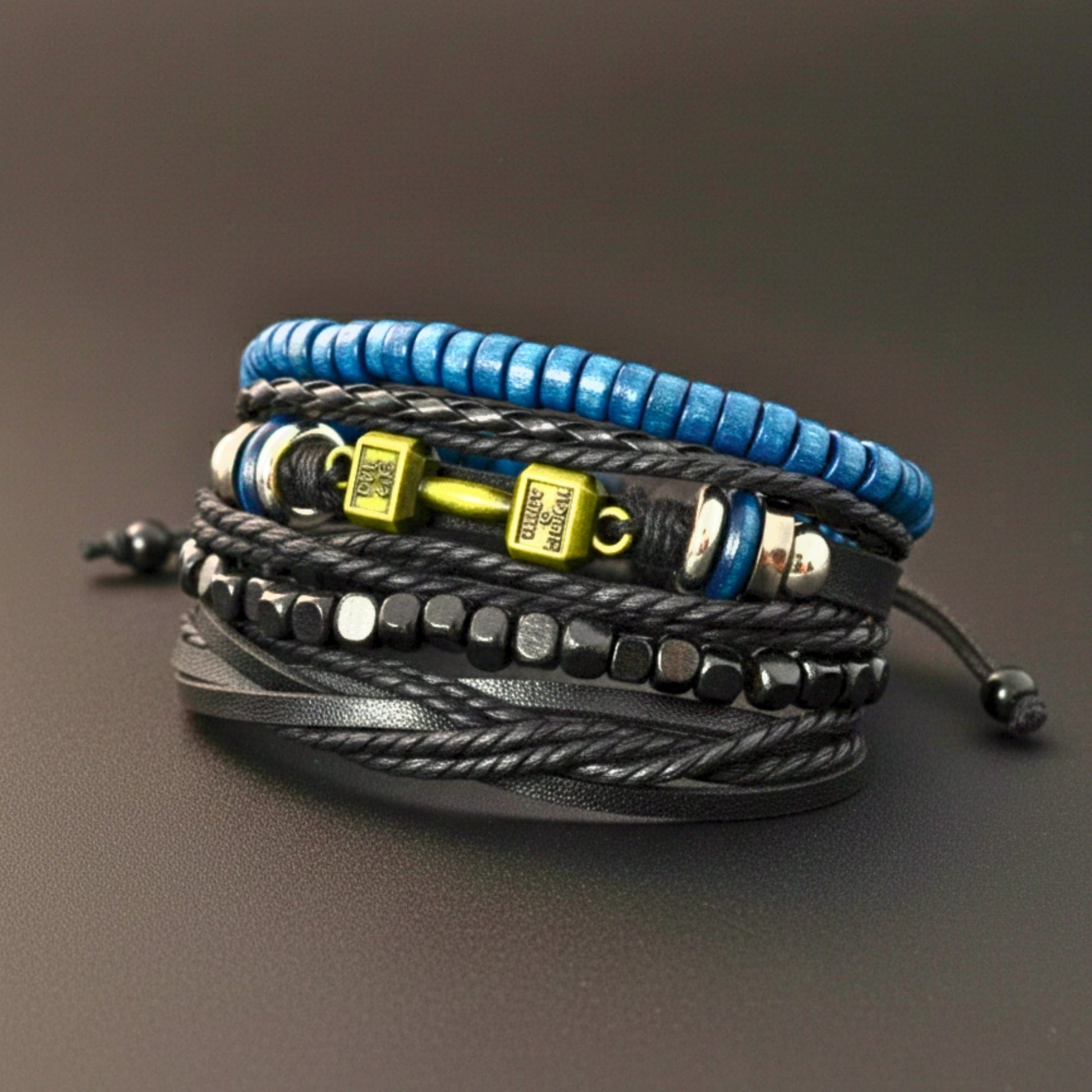 THE MEN THING Leather Bracelet ROGUEFIT - 4 Pcs Genuine Leather Adjustable Bracelet Set for Men & Boys (8 inch)