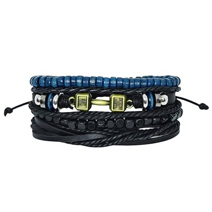 THE MEN THING Leather Bracelet ROGUEFIT Set of 4 Genuine Braided Leather Adjustable Bracelets for Men & Boys – 8 Inch
