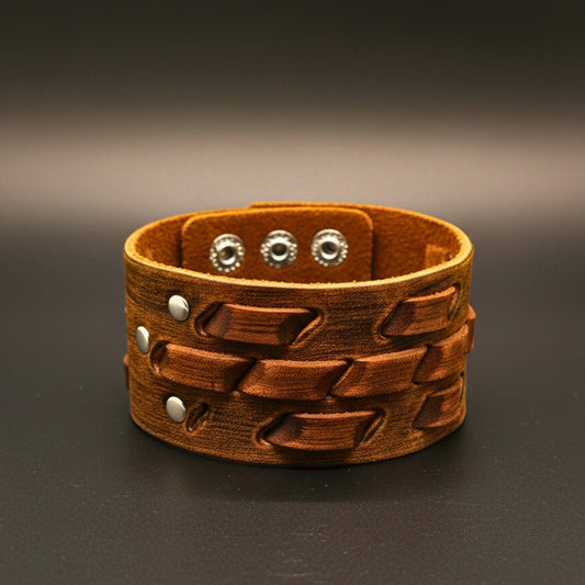 THE MEN THING Leather Bracelet ROUGH TERRAIN - 40.2mm Brown Genuine Leather Adjustable Bracelet for Men & Boys (7.8-8.6-9.2 inch)