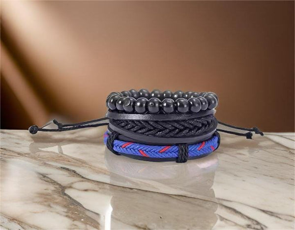 ROYAL STRIDE - 3 pcs Genuine Braided Leather Bracelet Set for Men & Boys (8 inch)