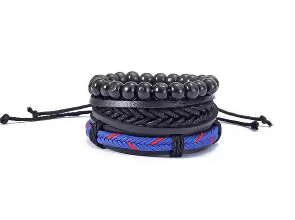 ROYAL STRIDE - 3 pcs Genuine Braided Leather Bracelet Set for Men & Boys (8 inch)