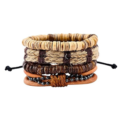 THE MEN THING Leather Bracelet RUSTBORNE Set of 4 Genuine Braided Leather Adjustable Bracelets for Men & Boys – 8 Inch