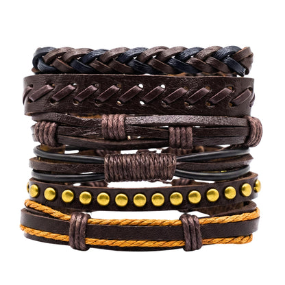 THE MEN THING Leather Bracelet RUSTCORE - 6 Pcs Genuine Leather Adjustable Bracelet for Men & Boys
