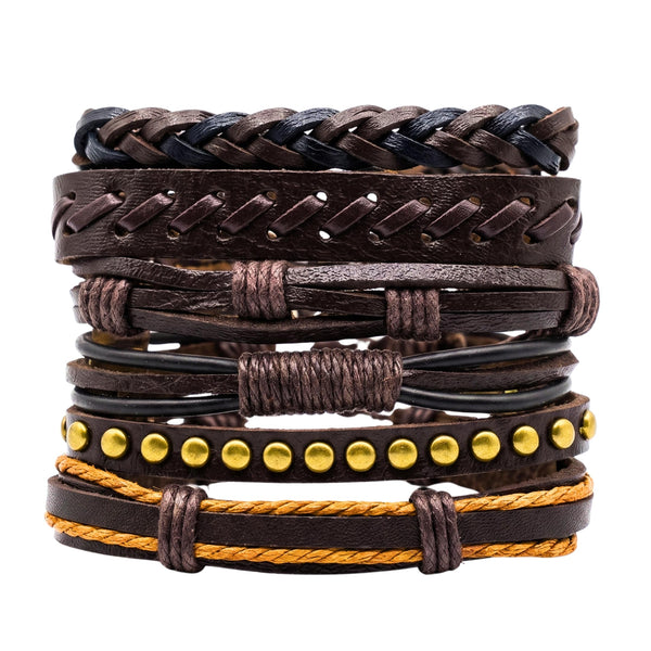 RUSTCORE - 6 Pcs Genuine Leather Adjustable Bracelet for Men & Boys