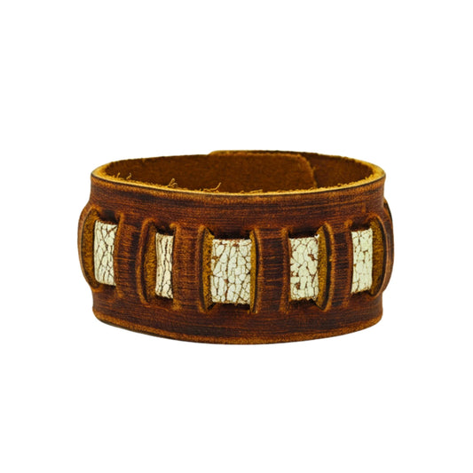 THE MEN THING Leather Bracelet RUSTIC GROVE - 32mm Brown Genuine Leather Adjustable Bracelet for Men & Boys (7.5-8 inch)