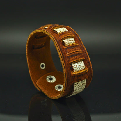 THE MEN THING Leather Bracelet RUSTIC GROVE - 32mm Brown Genuine Leather Adjustable Bracelet for Men & Boys (7.5-8 inch)