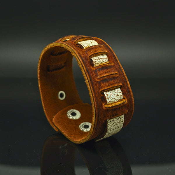 RUSTIC GROVE - 32mm Brown Genuine Leather Adjustable Bracelet for Men & Boys (7.5-8 inch)