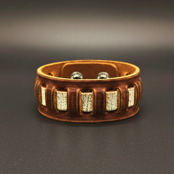 RUSTIC GROVE - 32mm Brown Genuine Leather Adjustable Bracelet for Men & Boys (7.5-8 inch)