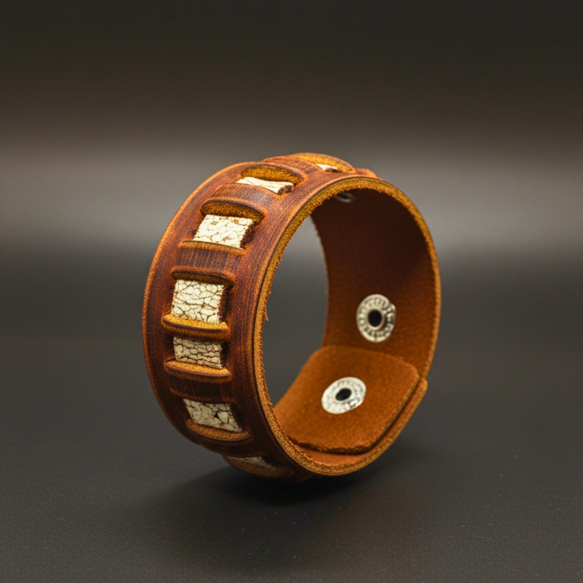 THE MEN THING Leather Bracelet RUSTIC GROVE - 32mm Brown Genuine Leather Adjustable Bracelet for Men & Boys (7.5-8 inch)