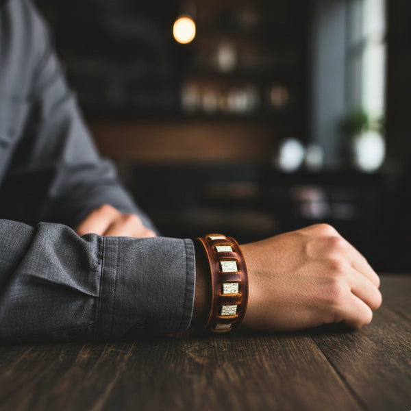RUSTIC GROVE - 32mm Brown Genuine Leather Adjustable Bracelet for Men & Boys (7.5-8 inch)