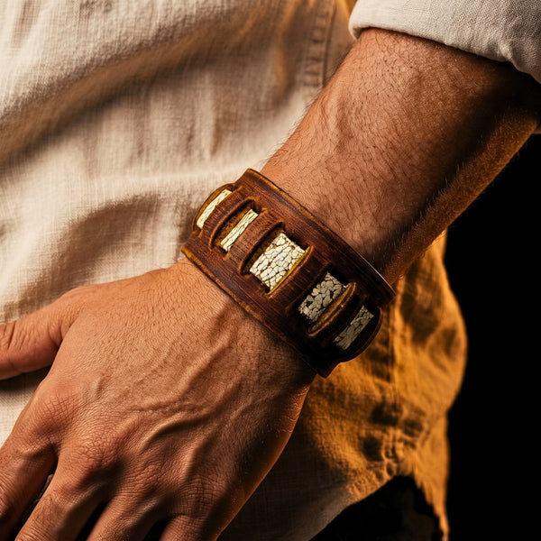 RUSTIC GROVE - 32mm Brown Genuine Leather Adjustable Bracelet for Men & Boys (7.5-8 inch)