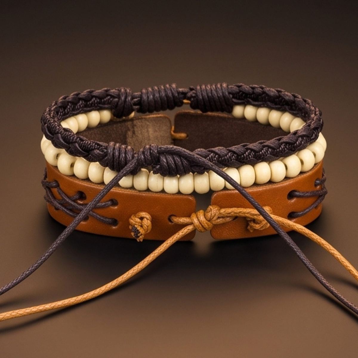 THE MEN THING Leather Bracelet RUSTIC LATTICE - 3Pcs Genuine Leather Adjustable Bracelets Set for Men & Boys