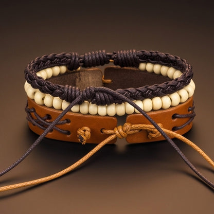 THE MEN THING Leather Bracelet RUSTIC LATTICE - 3Pcs Genuine Leather Adjustable Bracelets Set for Men & Boys