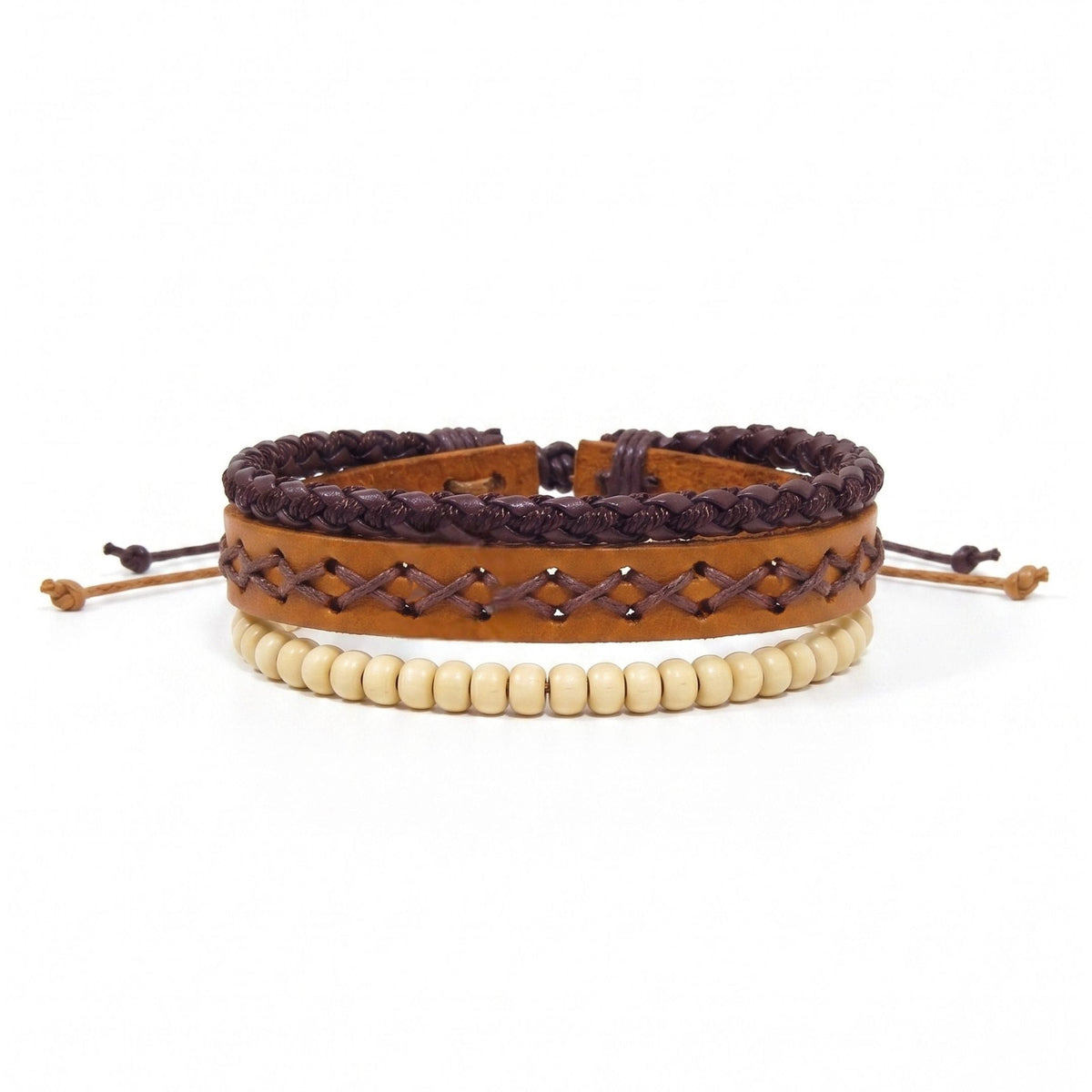 THE MEN THING Leather Bracelet RUSTIC LATTICE - 3Pcs Genuine Leather Adjustable Bracelets Set for Men & Boys