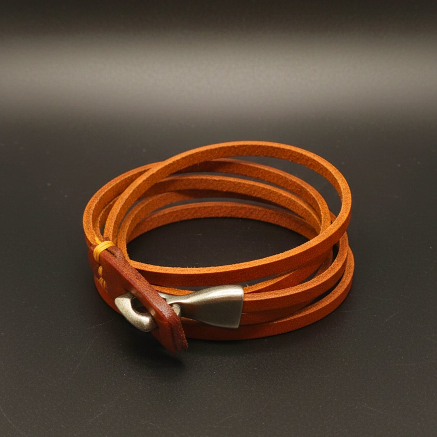 THE MEN THING Leather Bracelet RUSTIC LOOP - 9mm Brown Genuine Leather Adjustable Bracelet for Men & Boys (24 inch)