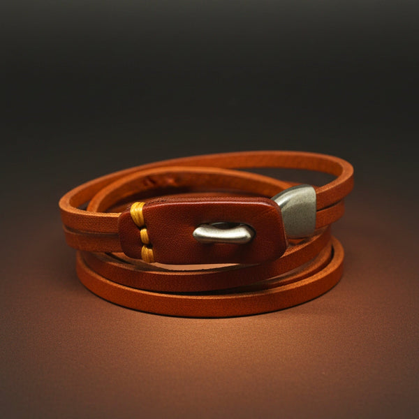 RUSTIC LOOP - 9mm Brown Genuine Leather Adjustable Bracelet for Men & Boys (24 inch)