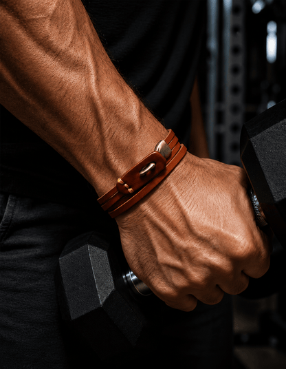 THE MEN THING Leather Bracelet RUSTIC LOOP - 9mm Brown Genuine Leather Adjustable Bracelet for Men & Boys (24 inch)